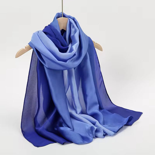 Blue Ombre Printed Silk Scarf