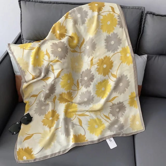 Yellow Flower Printed Viscose Scarf