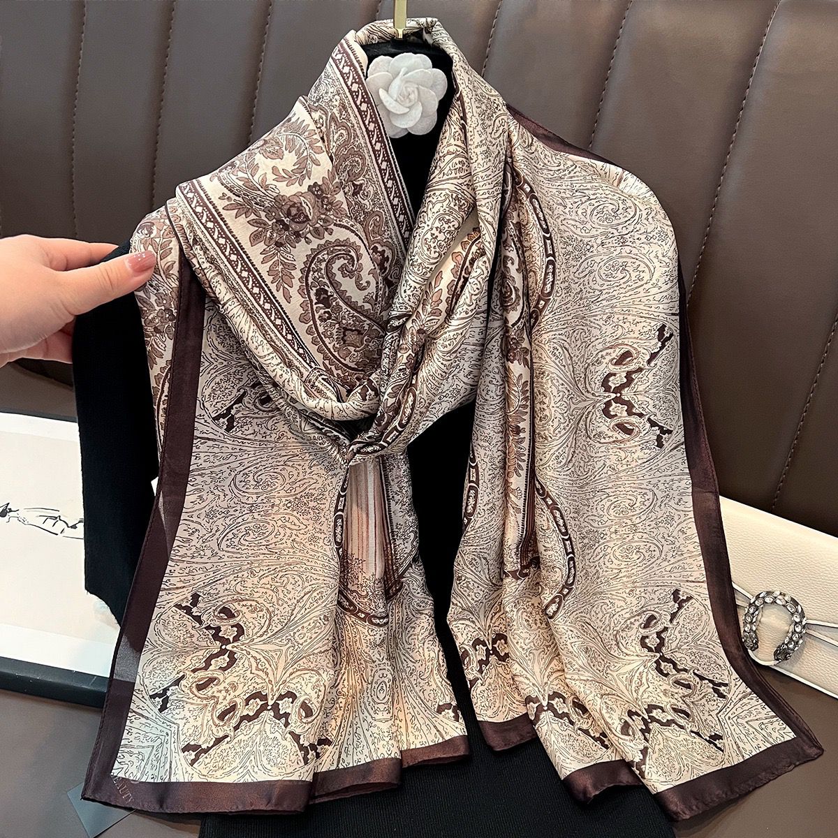 Wine Artistic Printed Viscose Scarf