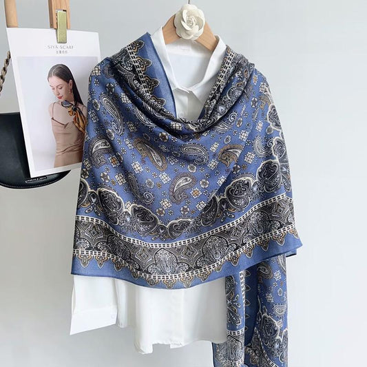 Blue Hena Art Printed Viscose Scarf