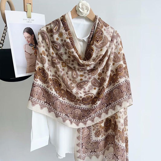 Cream Hena Art Printed Viscose Scarf