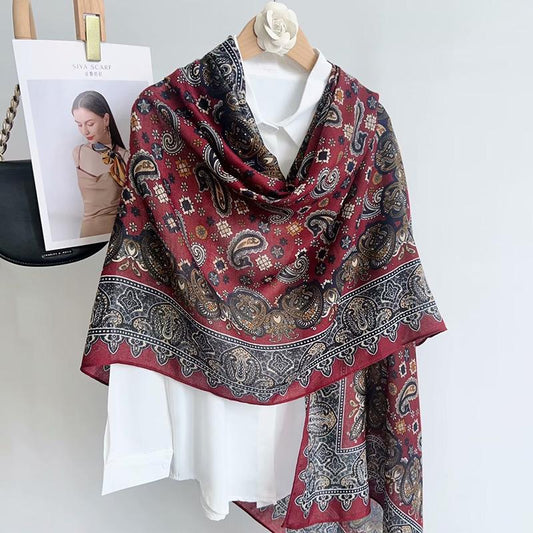 Maroon Hena Art Printed Viscose Scarf