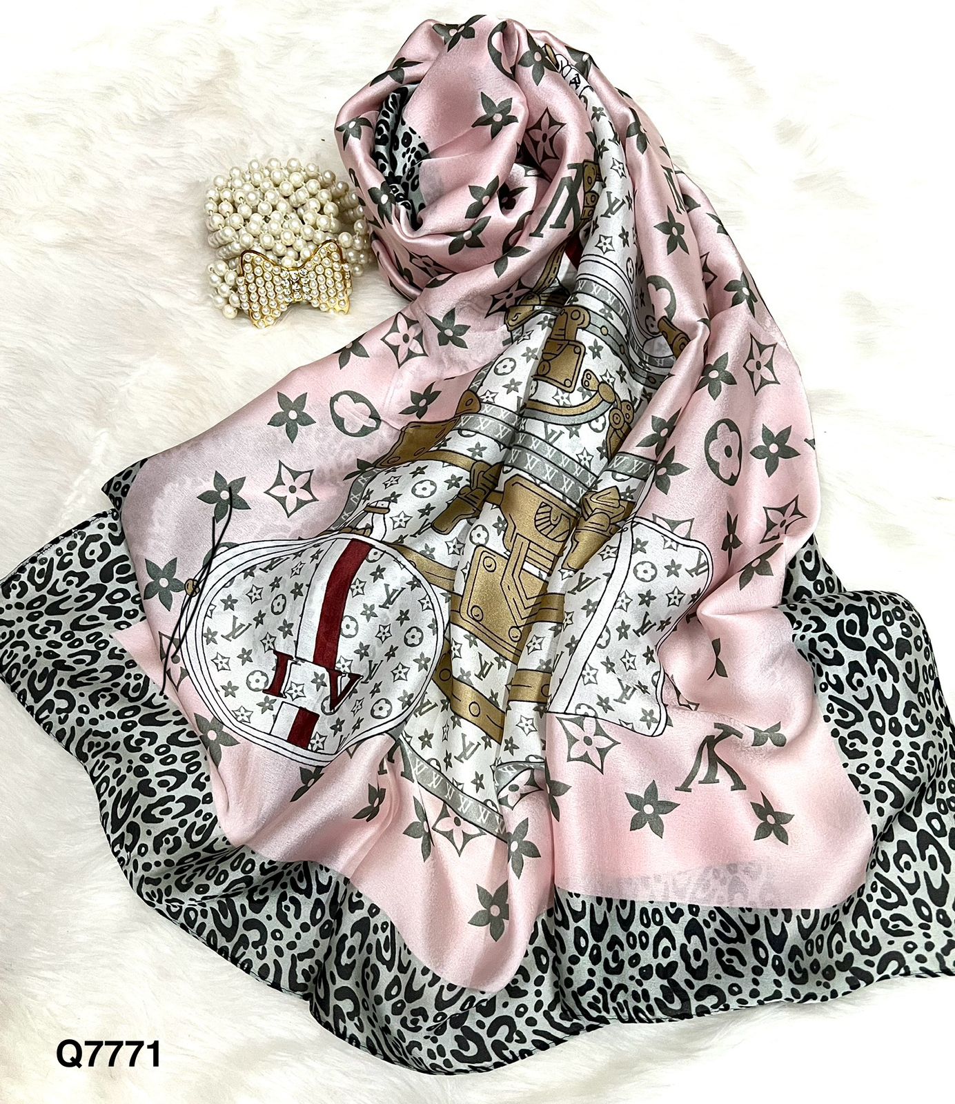 V Animal Printed Silk Scarf