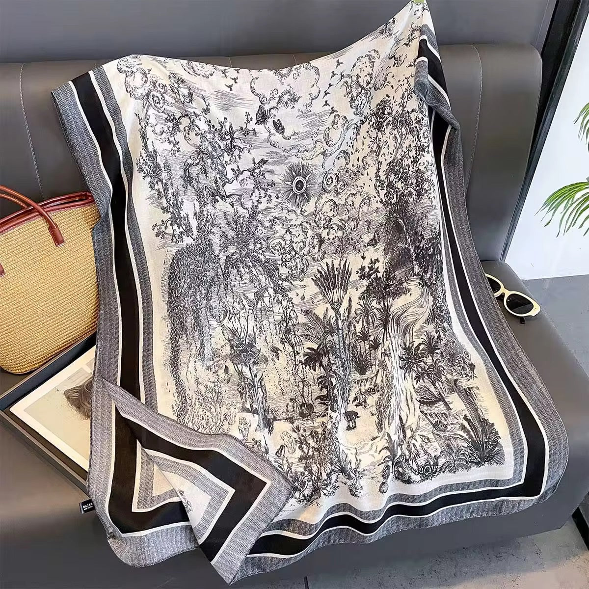 Black CD Jungle Printed Viscose Scarf