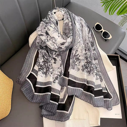 Black CD Jungle Printed Viscose Scarf