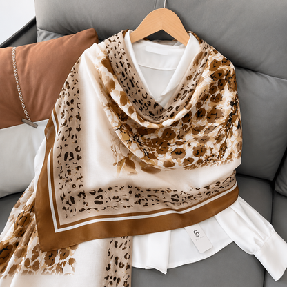 Coffee Floral Animal Printed Viscose Scarf