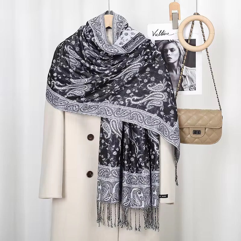 Black Woven Pashmina Shawl Wrap Scarf - Best Seller