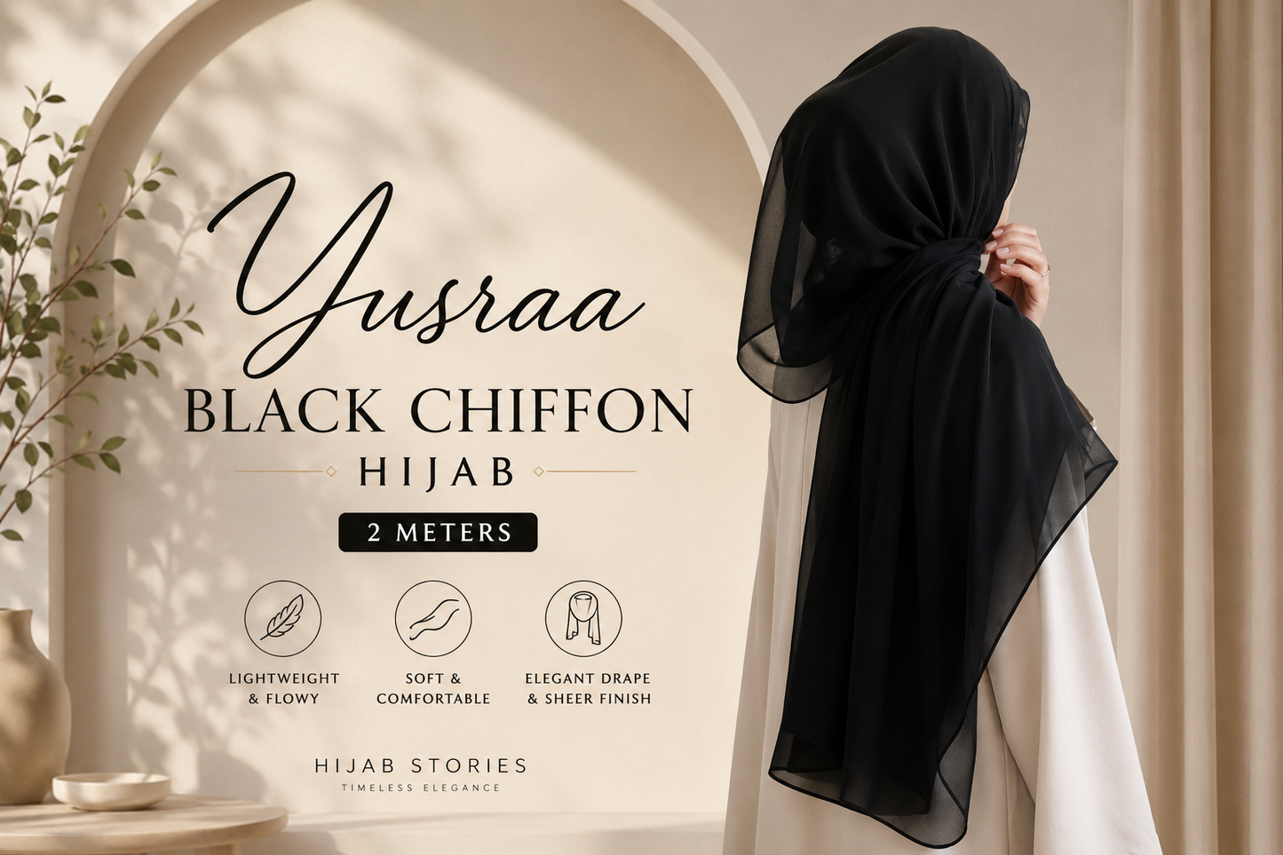 Yusraa Premium Black Chiffon Hijab