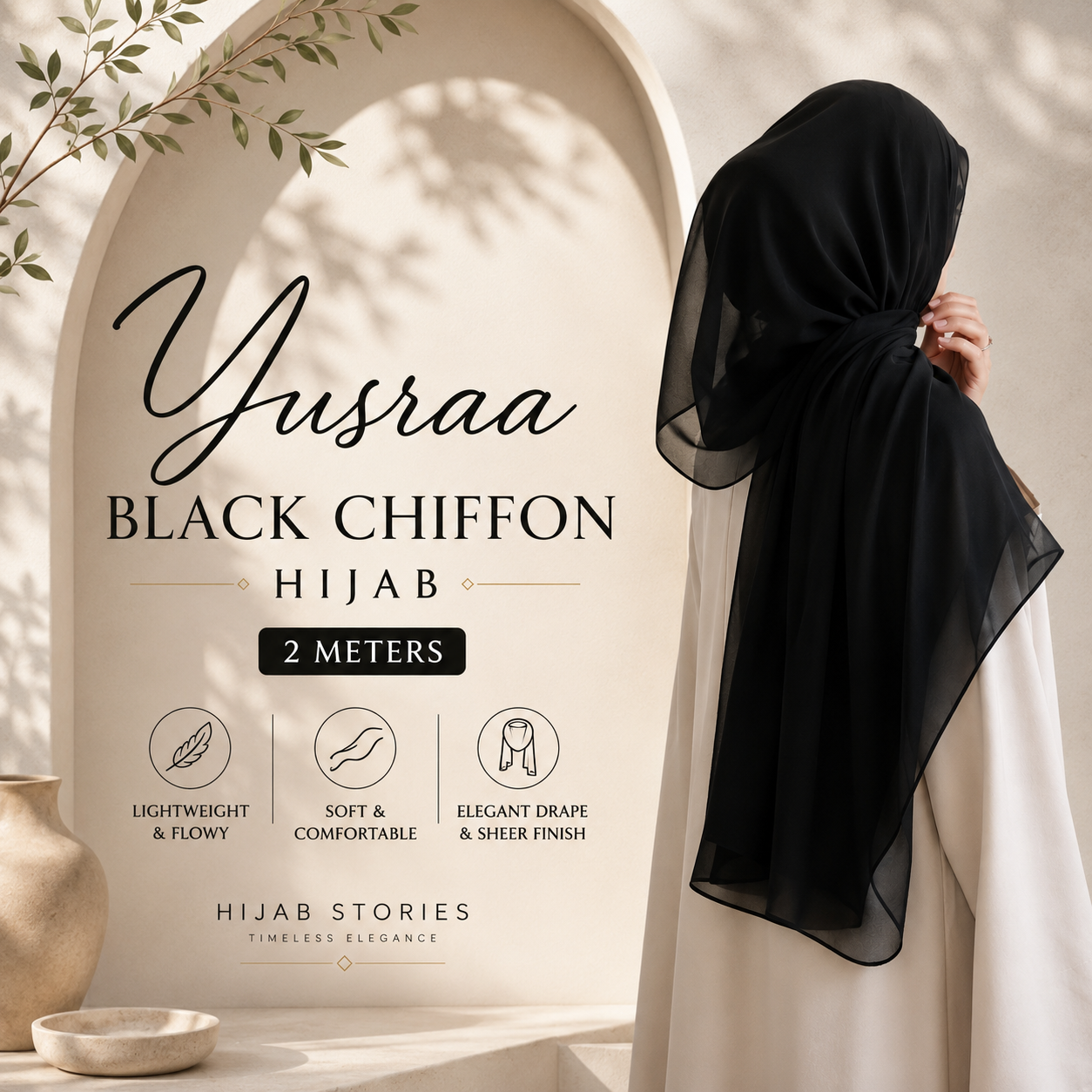 Yusraa Premium Black Chiffon Hijab