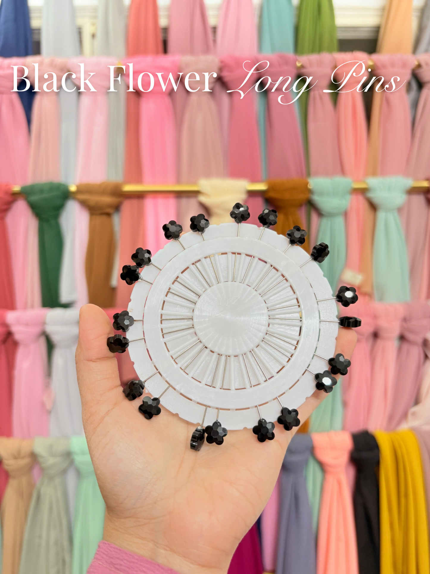 Black Flower Long Hijab Pins
