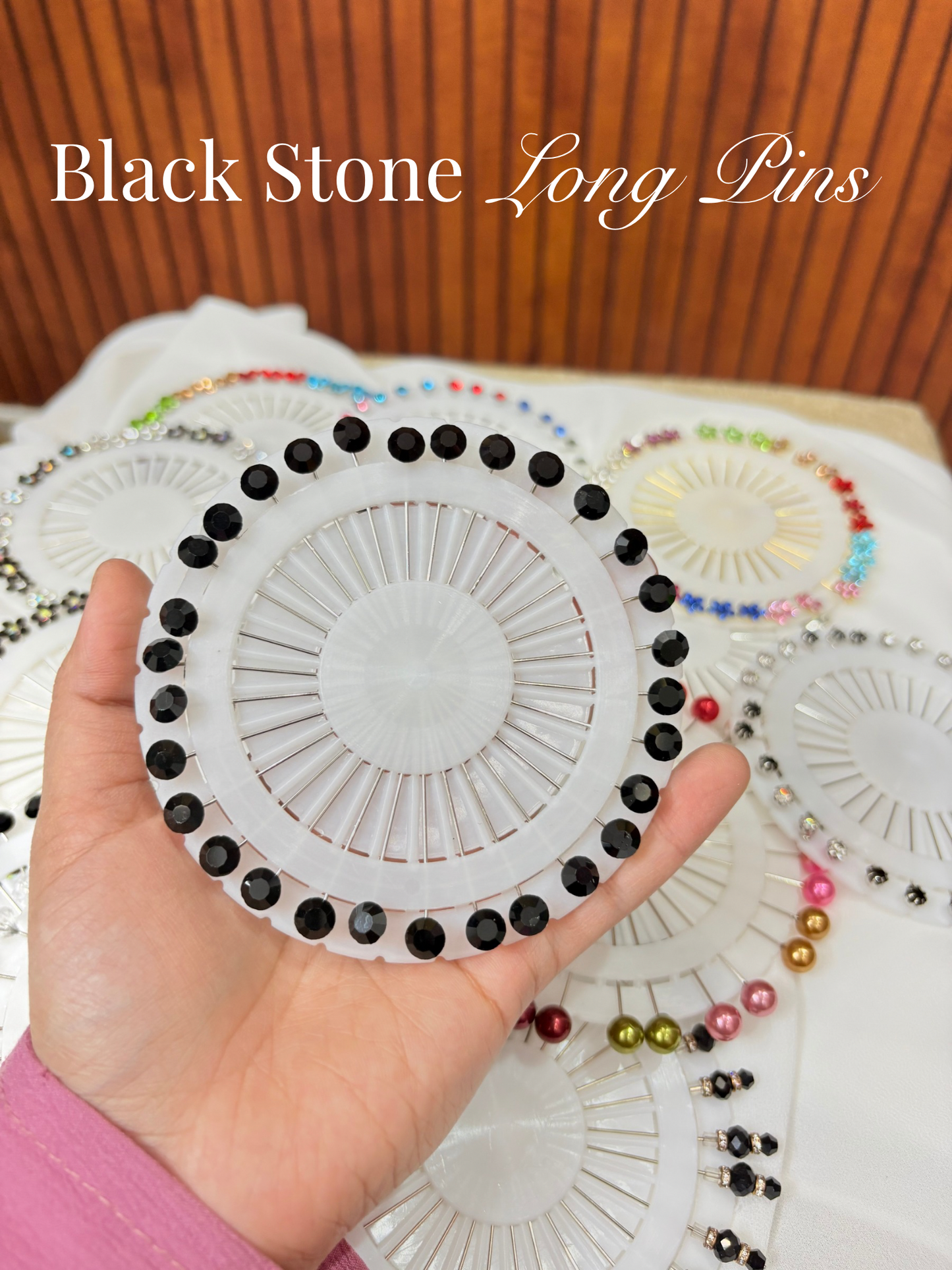 Black Stone Long Hijab Pins