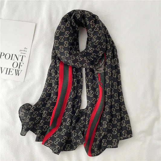 Black Vintage Printed Viscose Scarf