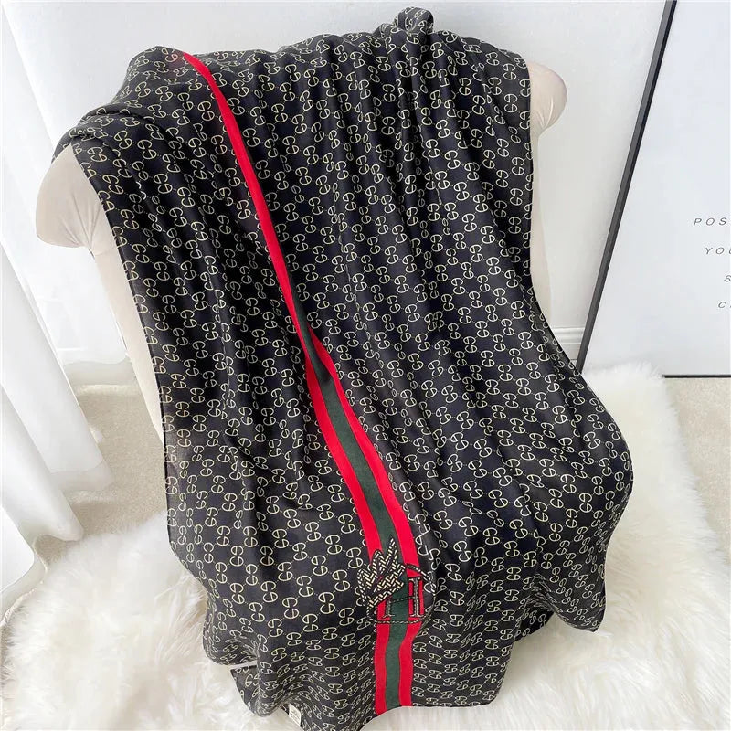 Black Vintage Printed Viscose Scarf