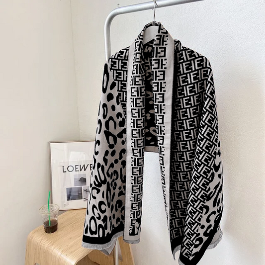 E Animal Silver Black Brand Printed Winter Shawls