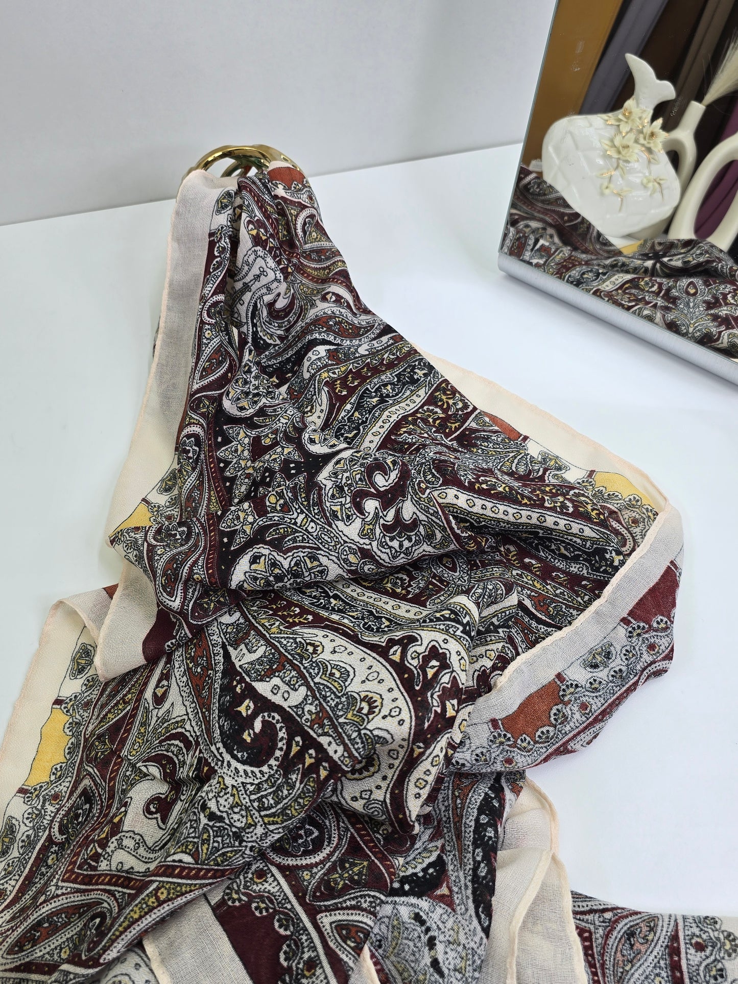 Mehendi Cream Printed Viscose Scarf