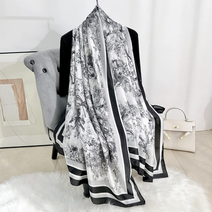 D Forest Black Printed Silk Scarf