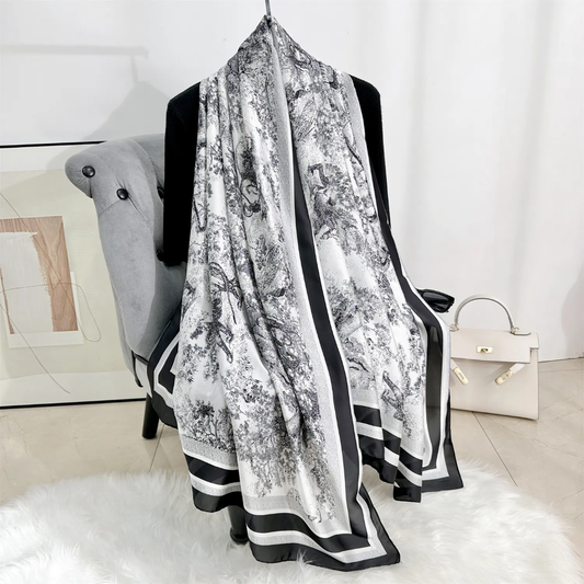 D Forest Black Printed Silk Scarf