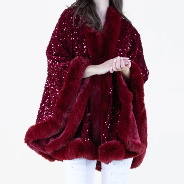 Maroon Sequence Party Poncho Shawl