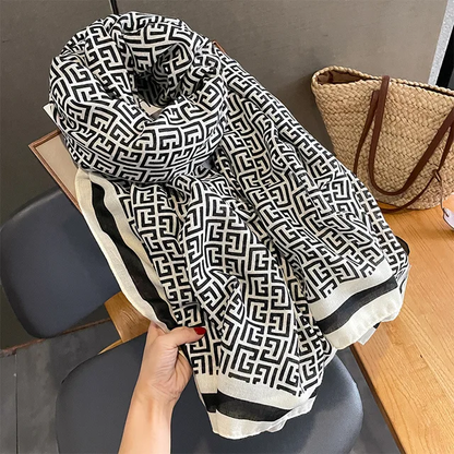 White F Black Lines Printed Viscose Scarf