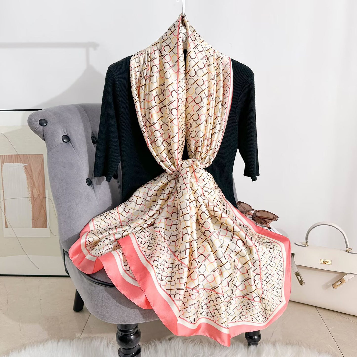 Tara  Peach Printed Silk Scarf Summer Edition 26'