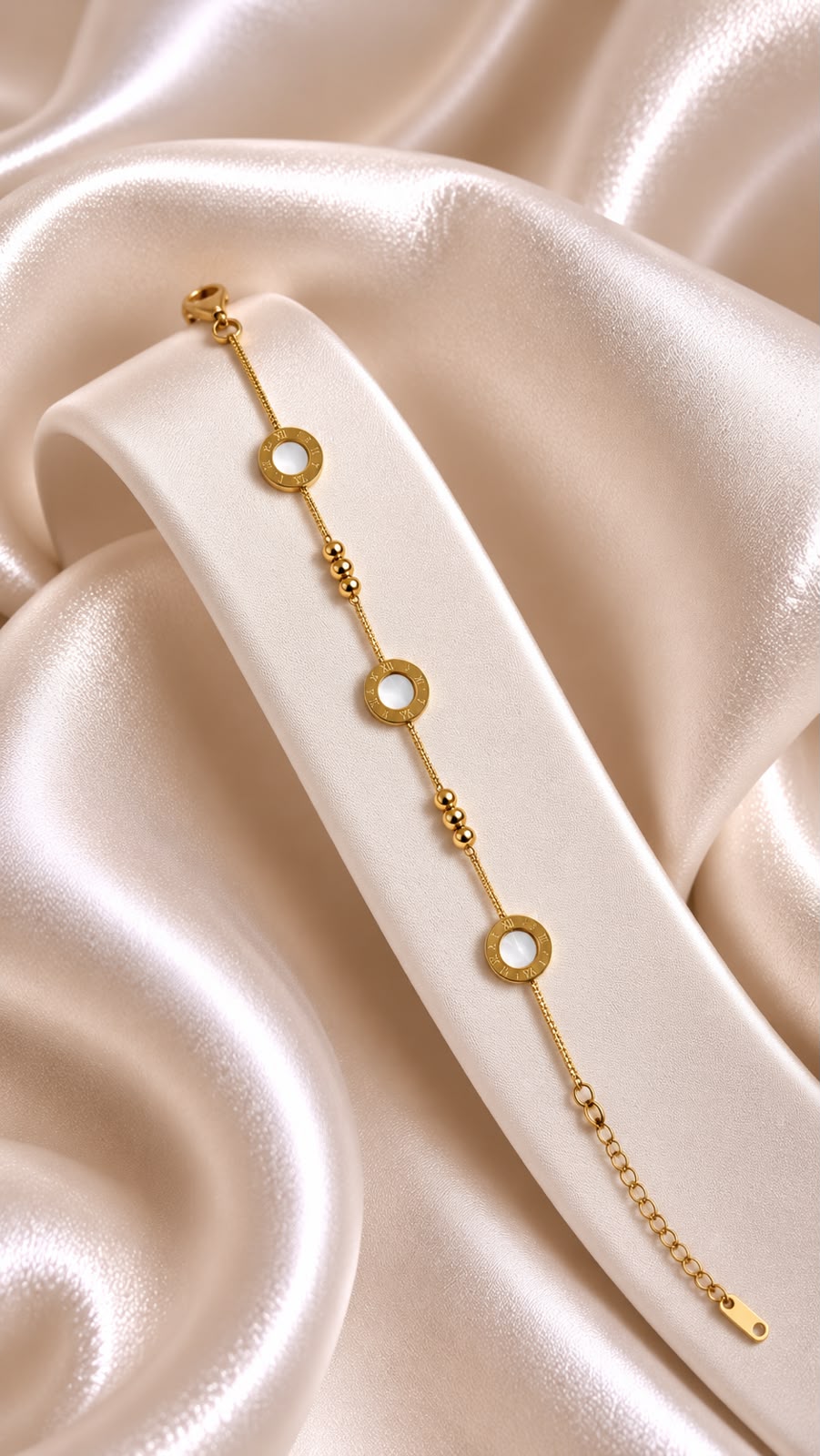Round Pearl White Gold-Tone Anti-Tarnish Chain Bracelet