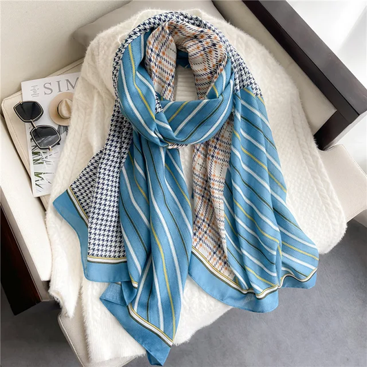 Blue Checks Printed Viscose Scarf