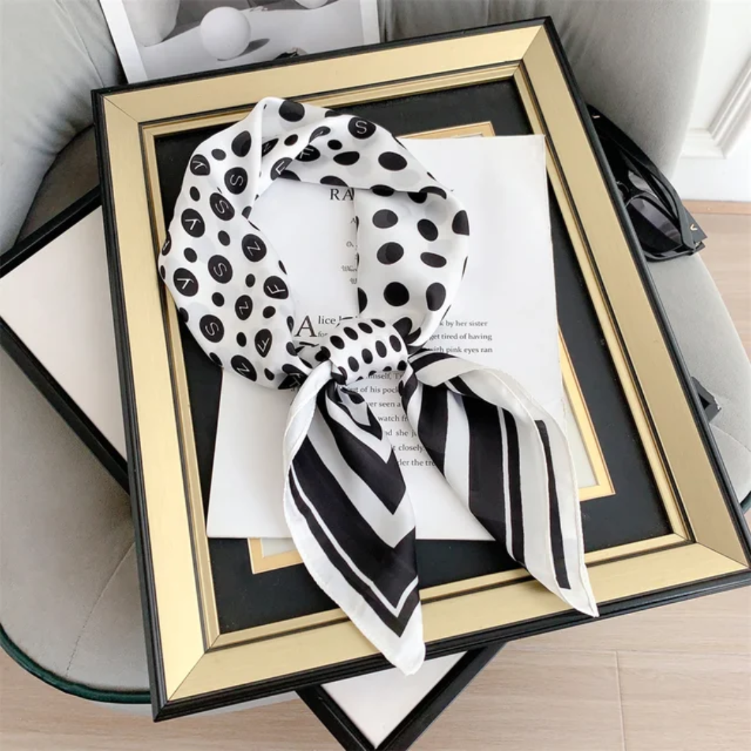 Letters Dot Cream Silk Square Scarves 70 CM
