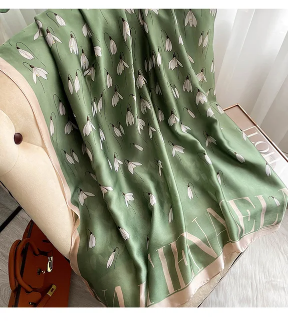 Green Lily Printed Silk Scarf