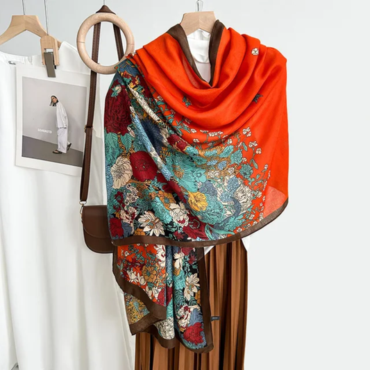 Hibiscus Tangerine Printed Viscose Scarf