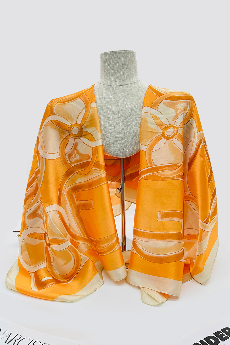 Orange F Printed Silk Scarf