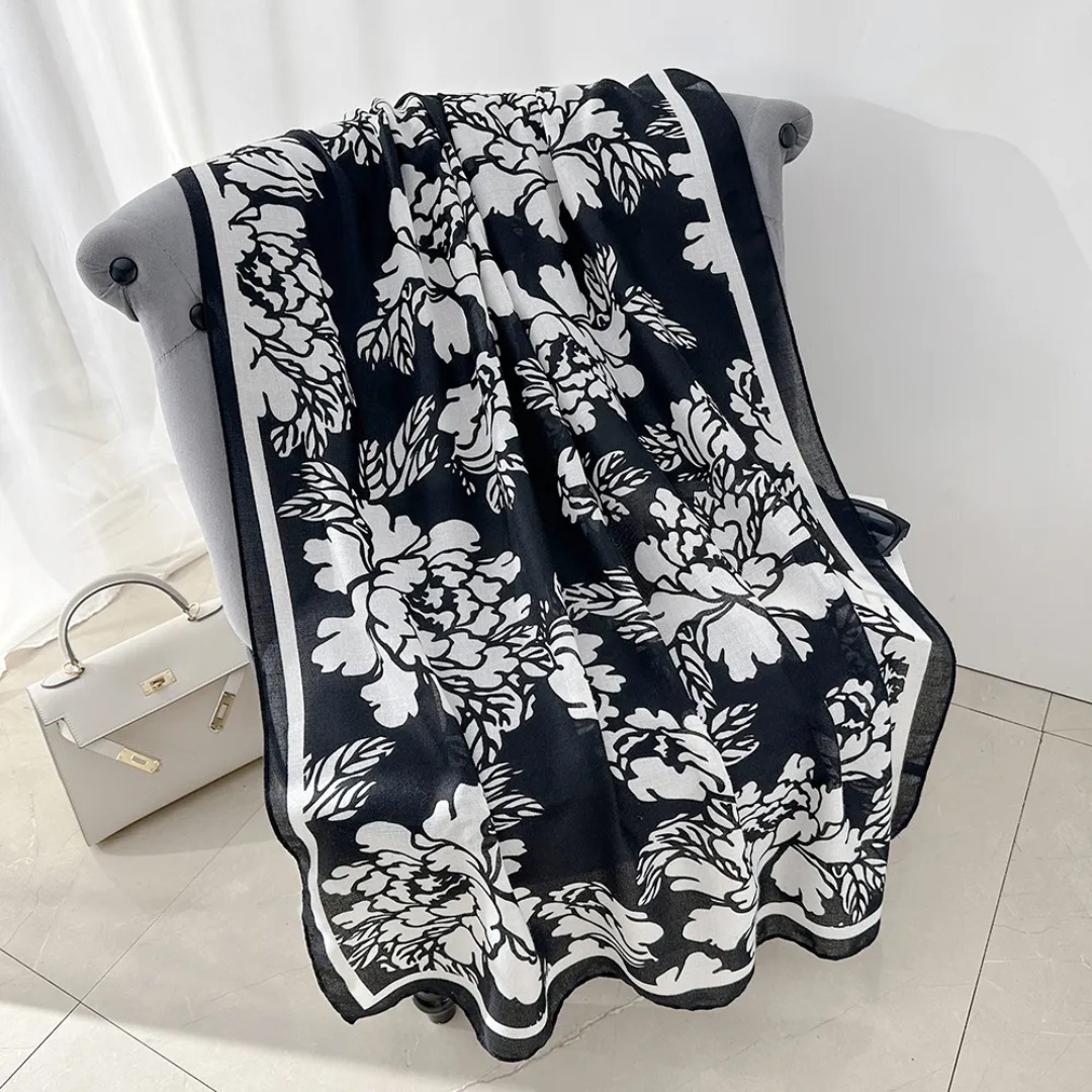 Black White Pan Viscose Scarf