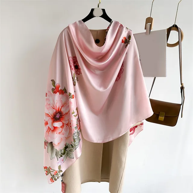 Pink Autumn Breeze Printed Silk Scarf