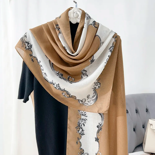 Mustard Motif Printed Viscose Scarf
