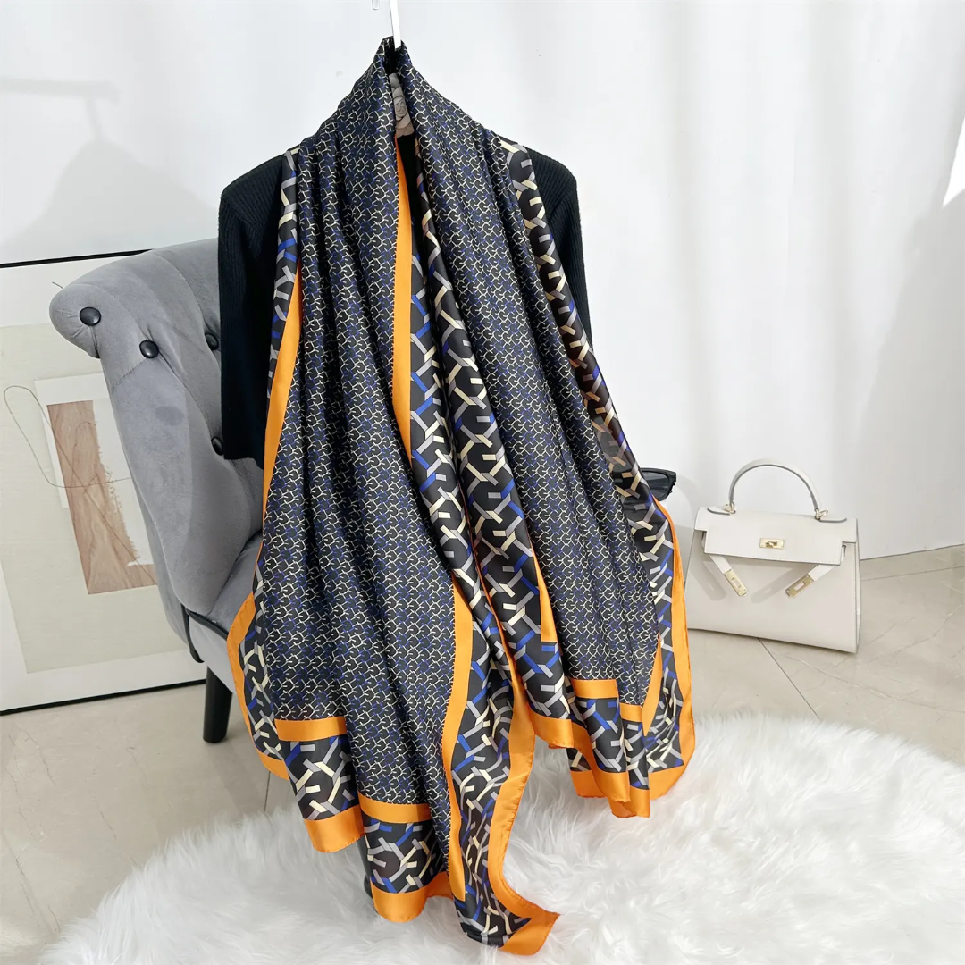 Blue Ziva Abstract Printed Silk Scarf Summer Edition 26'