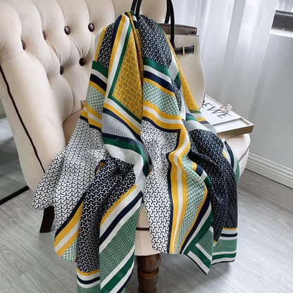 Yellow Check Brand Print Viscose Scarf