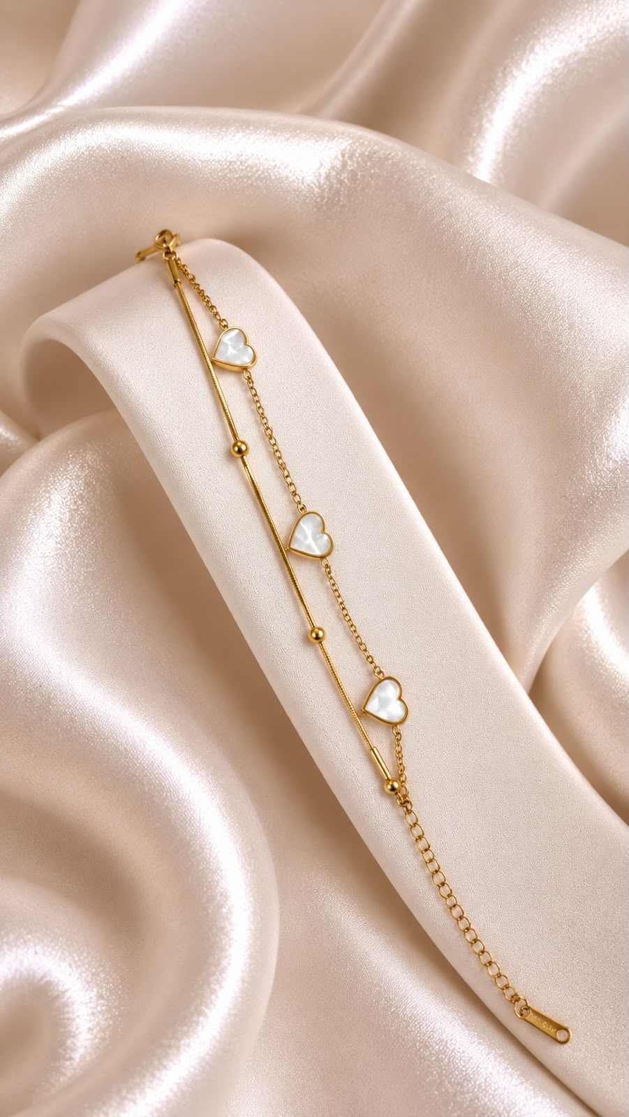 White Heart Layer Gold-Tone Anti-Tarnish Chain Bracelet