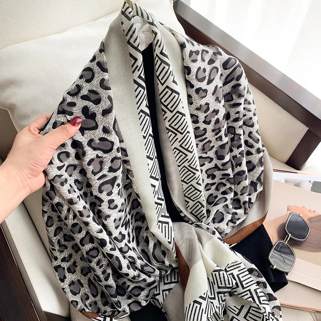 Grey Chain Animal Printed Viscose Scarf