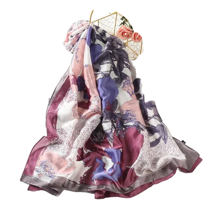 Wine Abstract Printed Silk Scarf