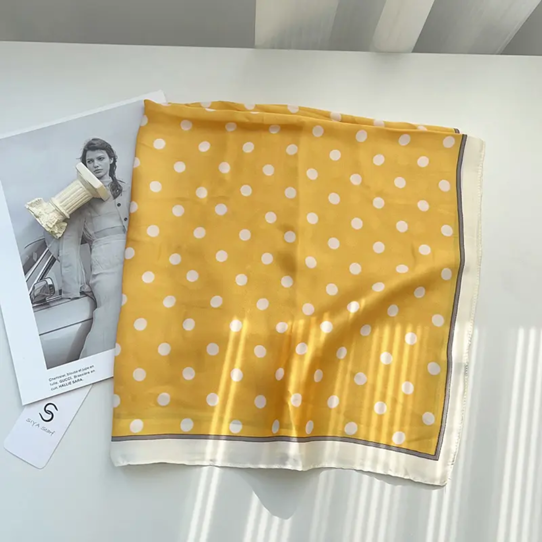 Polka Dots Yellow Silk Square Scarves 70 CM