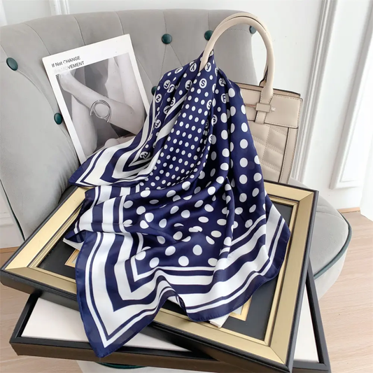 Letters Dot Blue Silk Square Scarves 70 CM