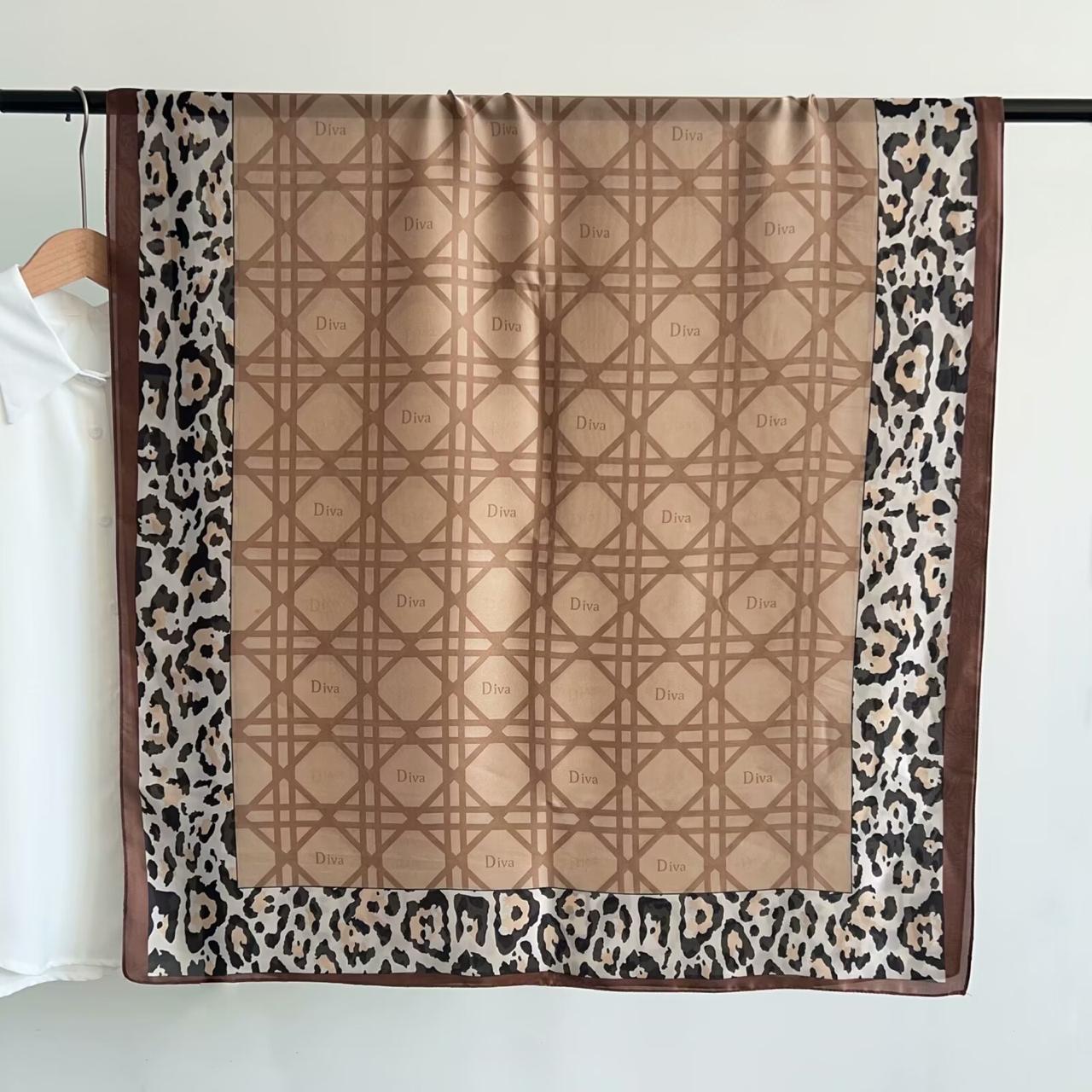 Brown D Animal Printed Silk Scarf