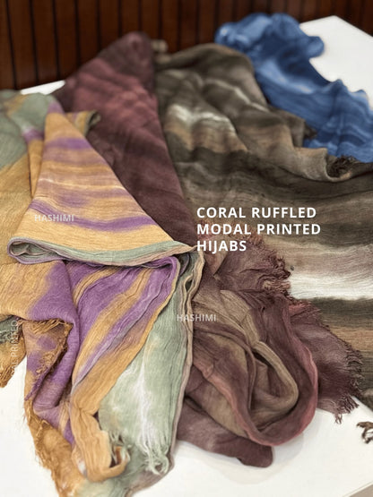Coral Ruffled Modal Printed Hijabs