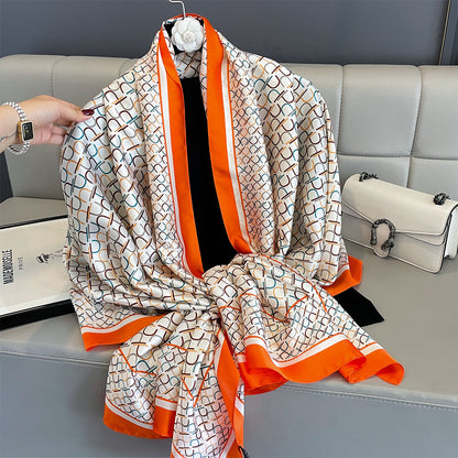 Tara Orange Printed Silk Scarf Summer Edition 26'