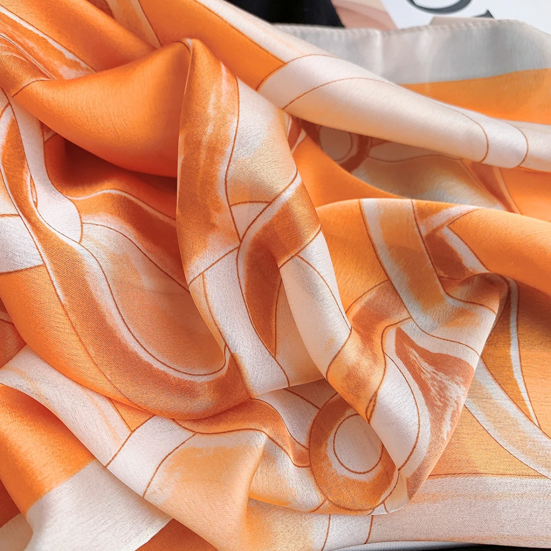 Orange F Printed Silk Scarf