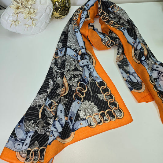 O Belt Art Printed Viscose Scarf