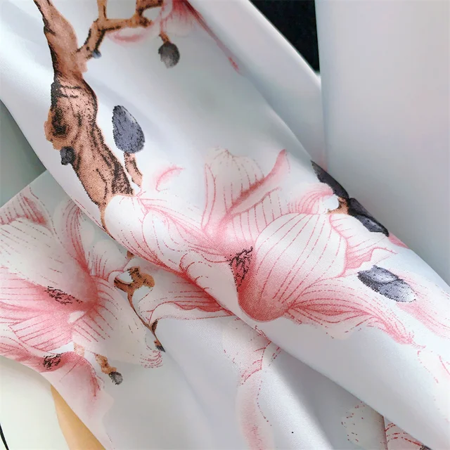 Silver Pink Autumn Printed Silk Scarf