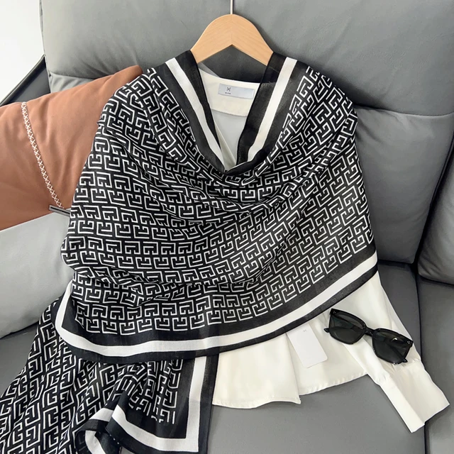 Black F White Lines Printed Viscose Scarf