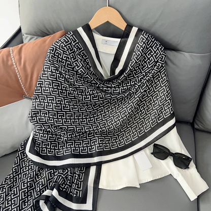 Black F White Lines Printed Viscose Scarf