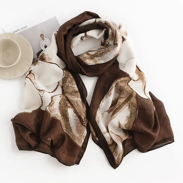 Coffee Florals Printed Viscose Scarf