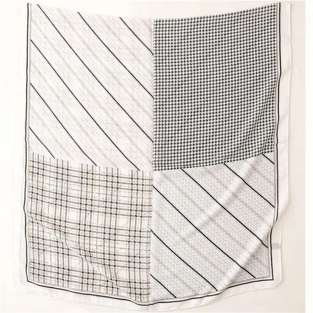 White Check Printed Viscose Scarf